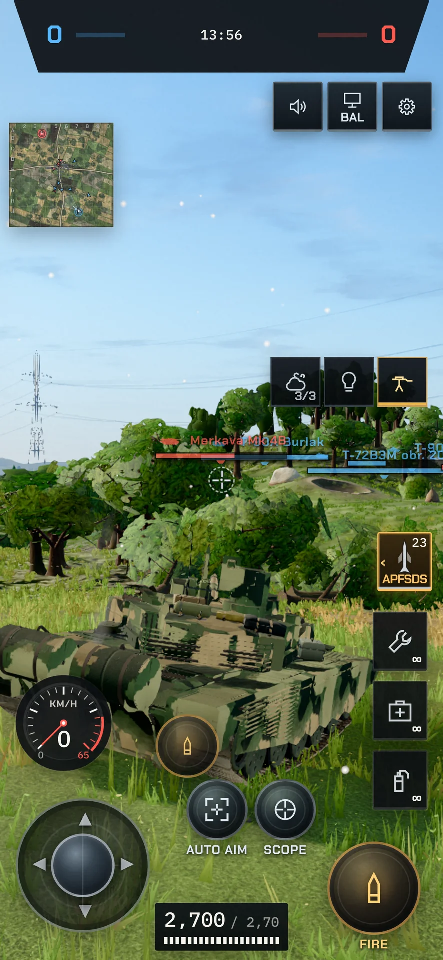 The touch HUD on a phone: the stick, fire, the sight and the kits