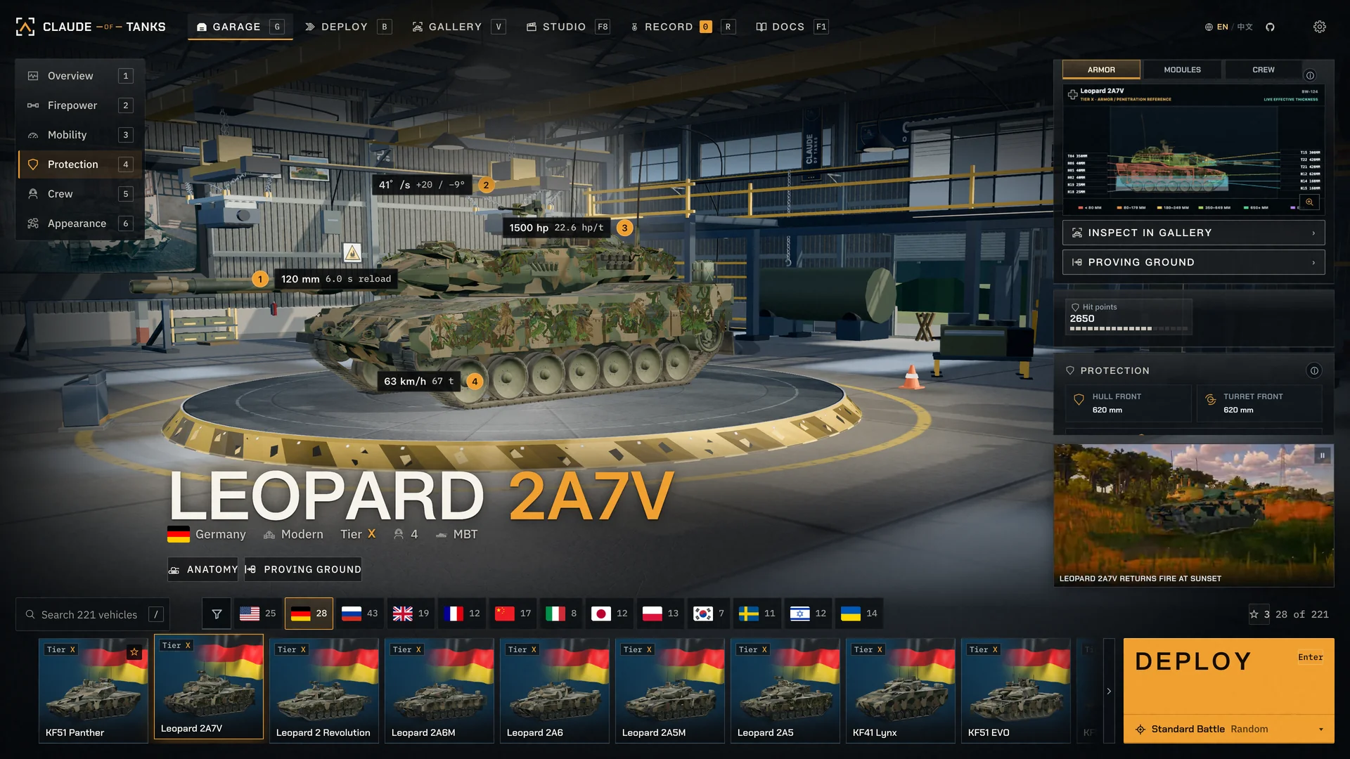 The Garage: a Leopard 2A7V on the turntable and the fleet beside it