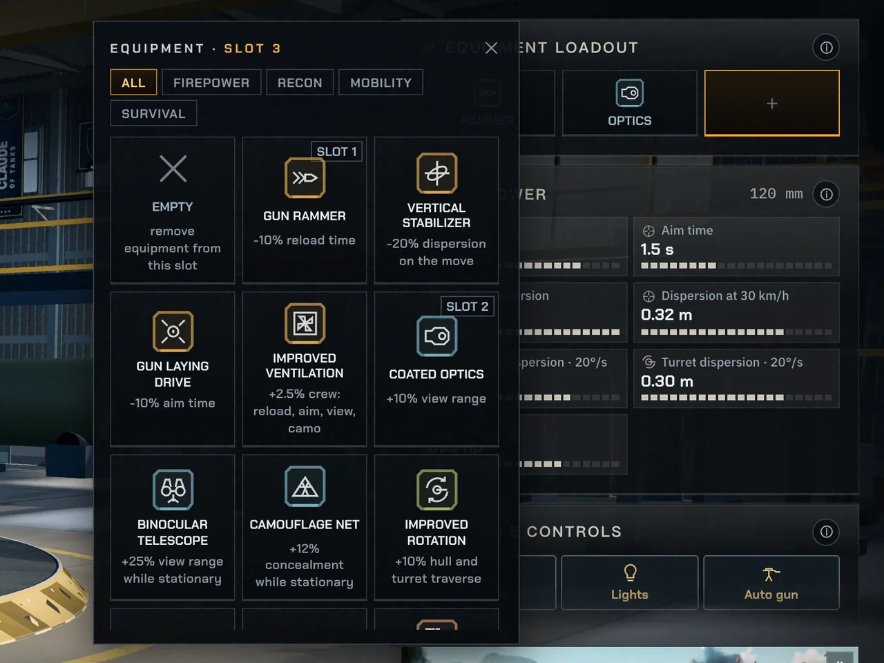 The Garage's equipment station: the slots and the items