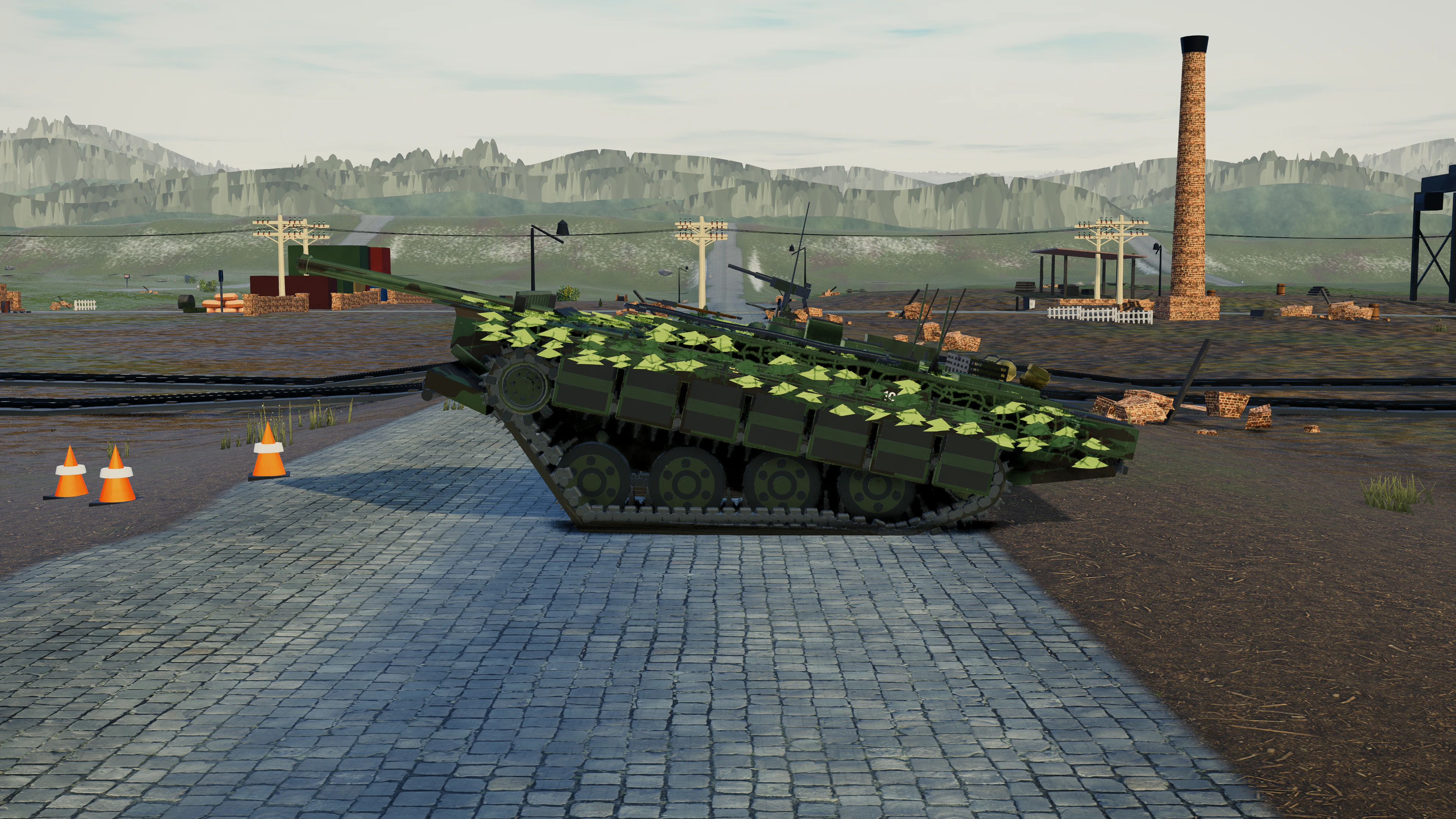 Stridsvagn 103 aiming by elevating its hydropneumatic suspension