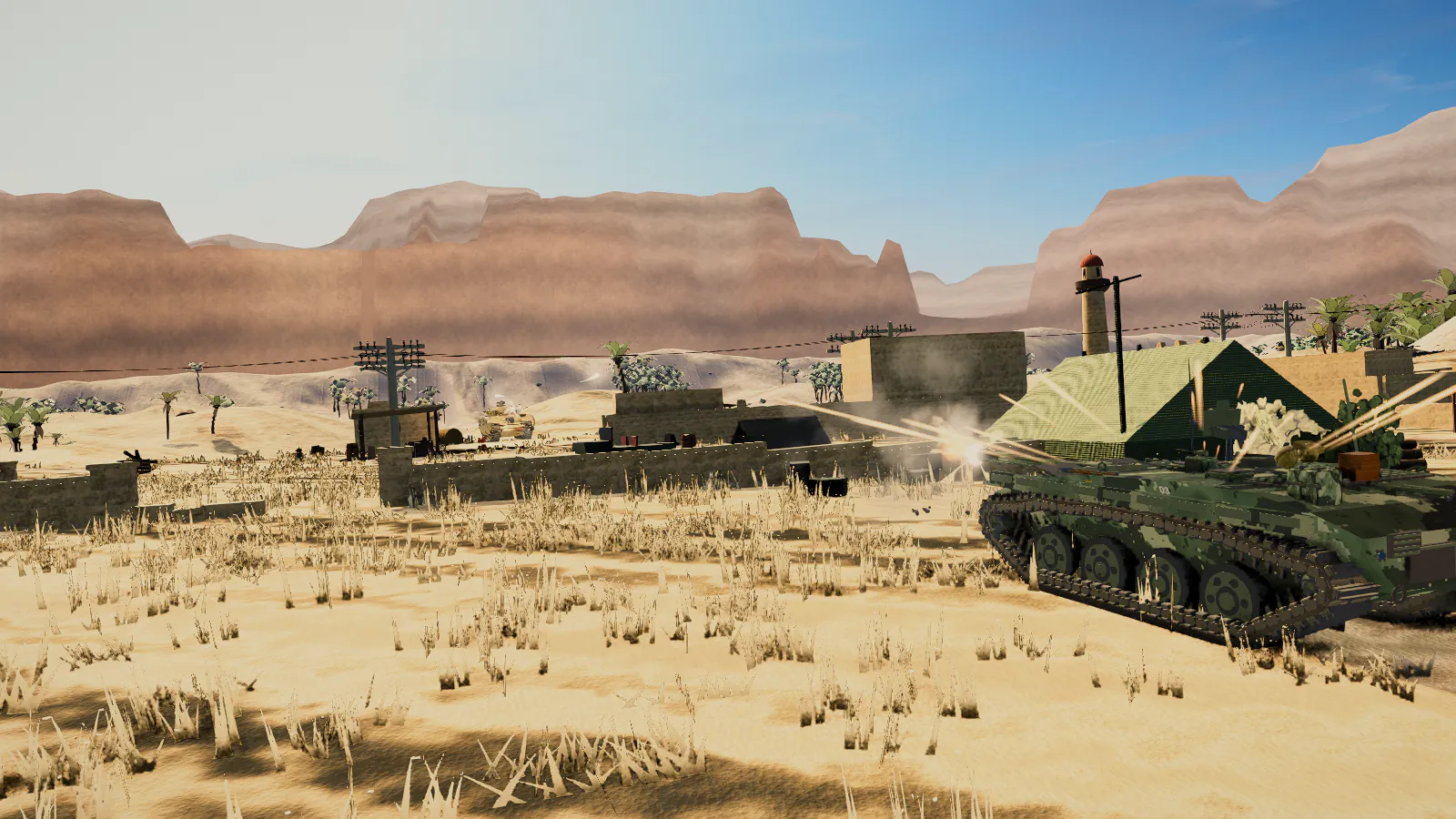 Multiple tanks firing and producing impact sparks