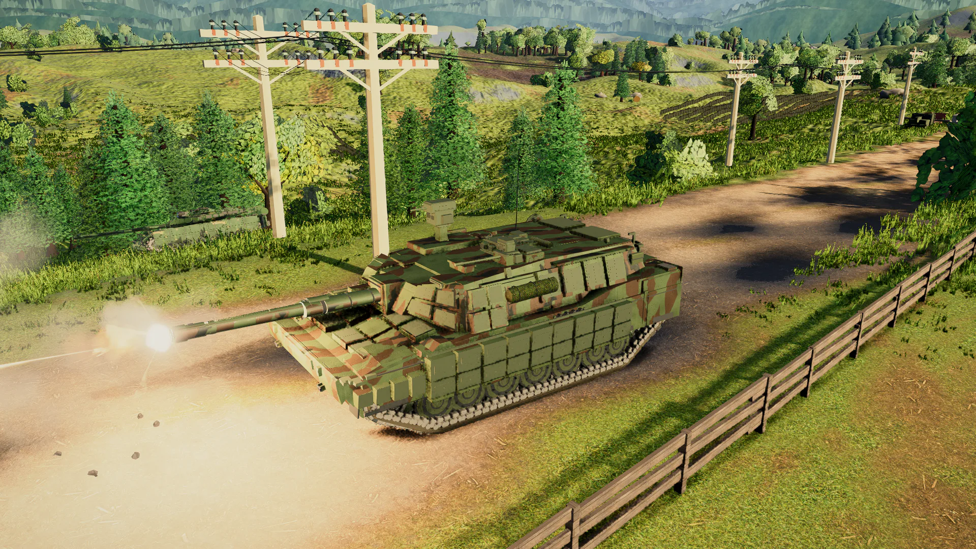 Tank firing with layered battlefield effects