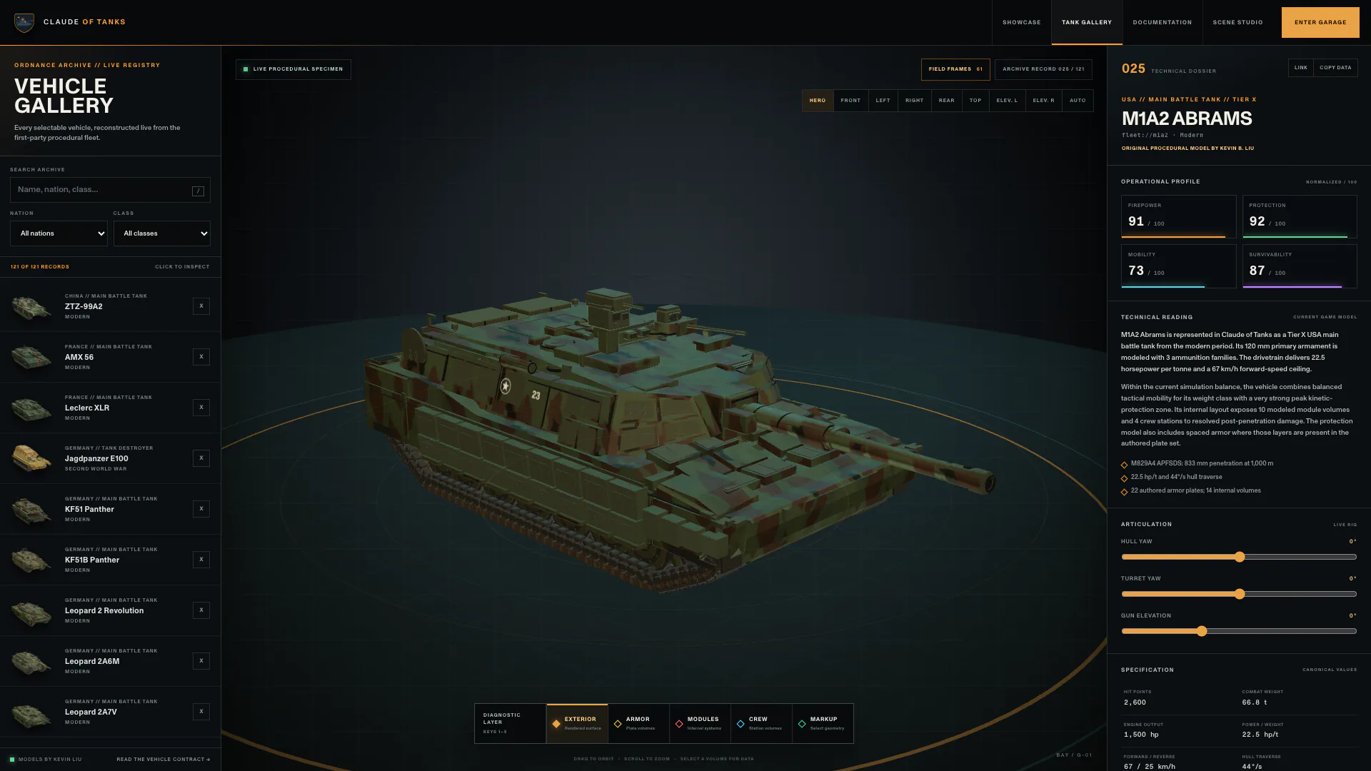 Tank Gallery with an M1A2 procedural rig and technical dossier
