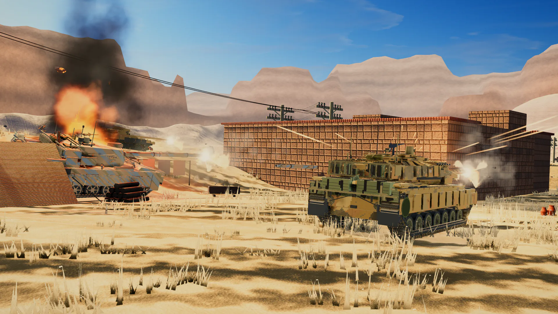 Tank holding a firing position in the desert