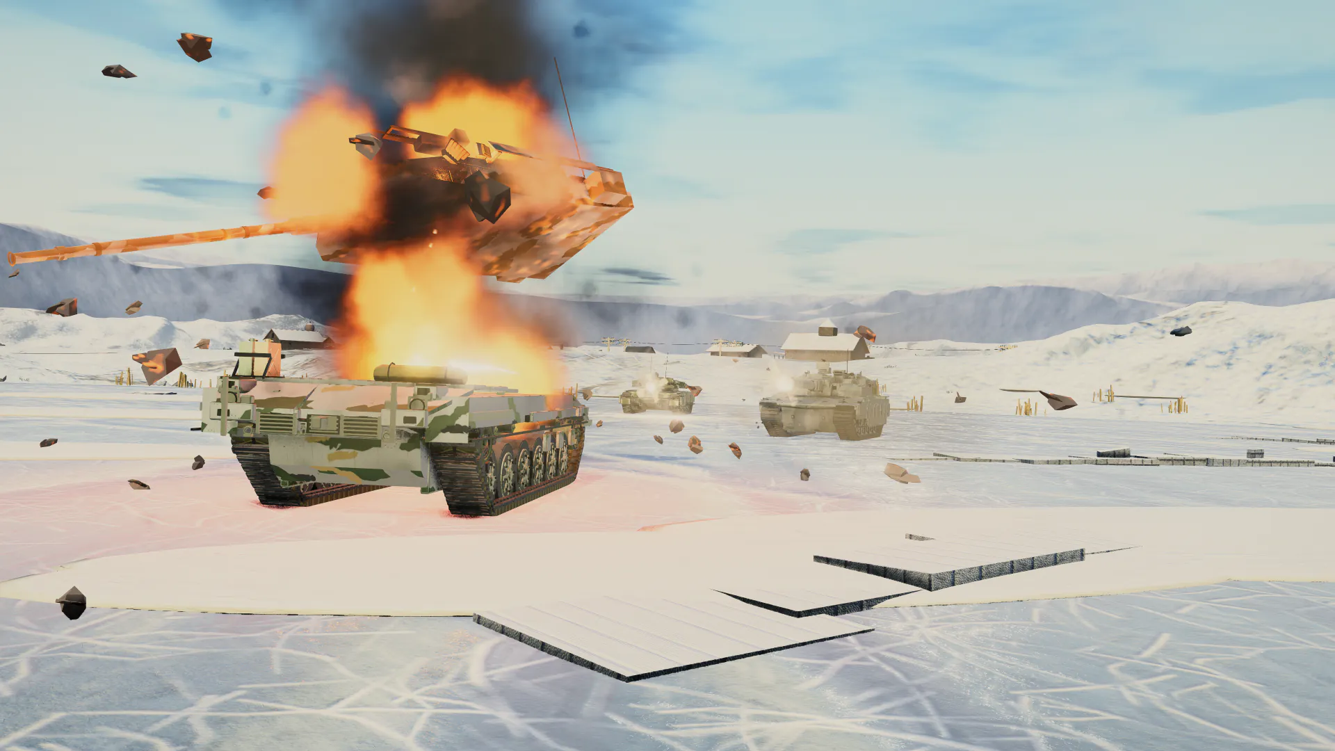 Tank duel on a frozen lake