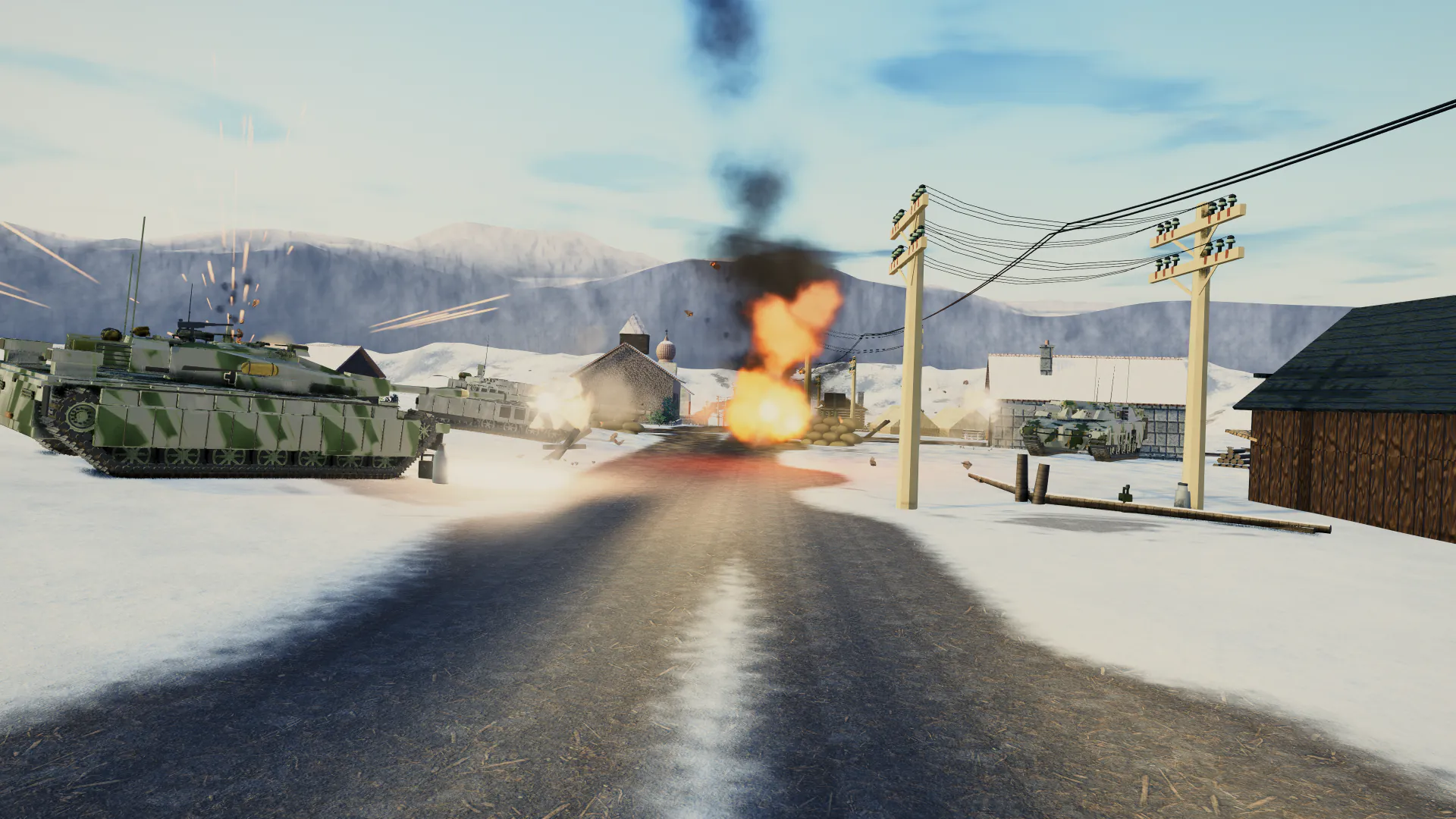 Tank battle in a winter village
