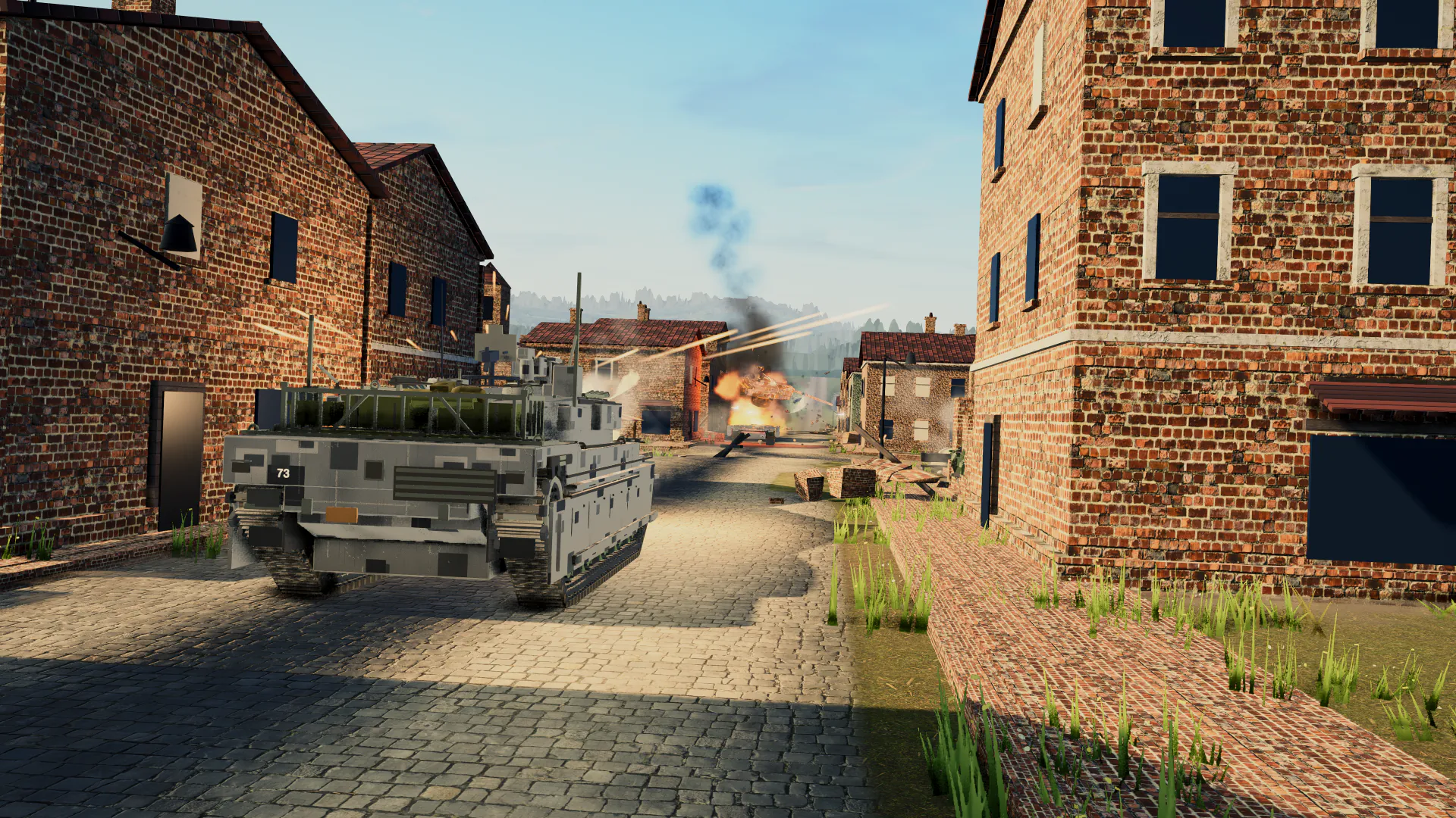 Tank duel on an urban street