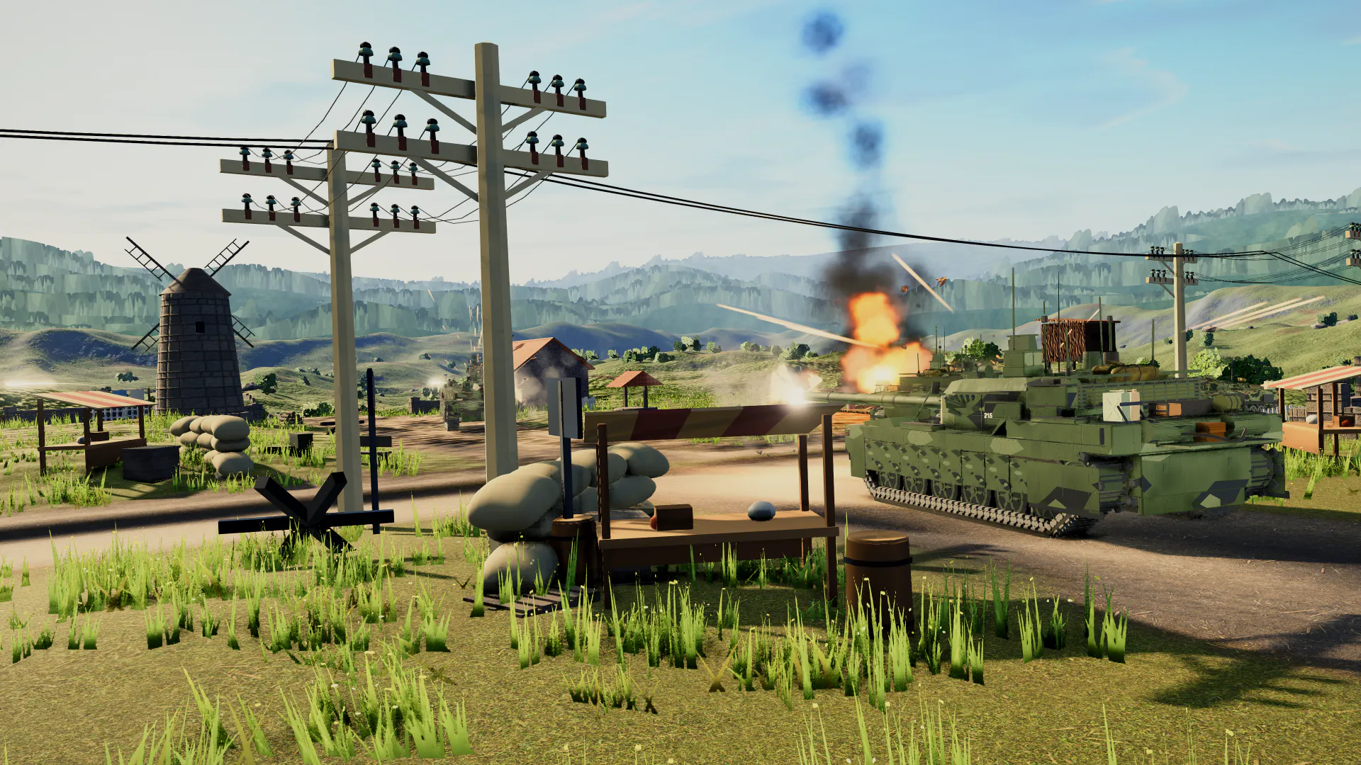 Tank battle in a green village