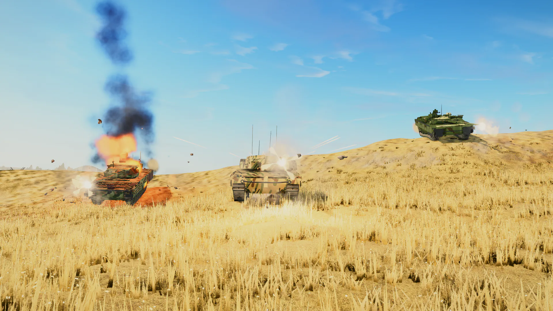 Tanks advancing across the steppe