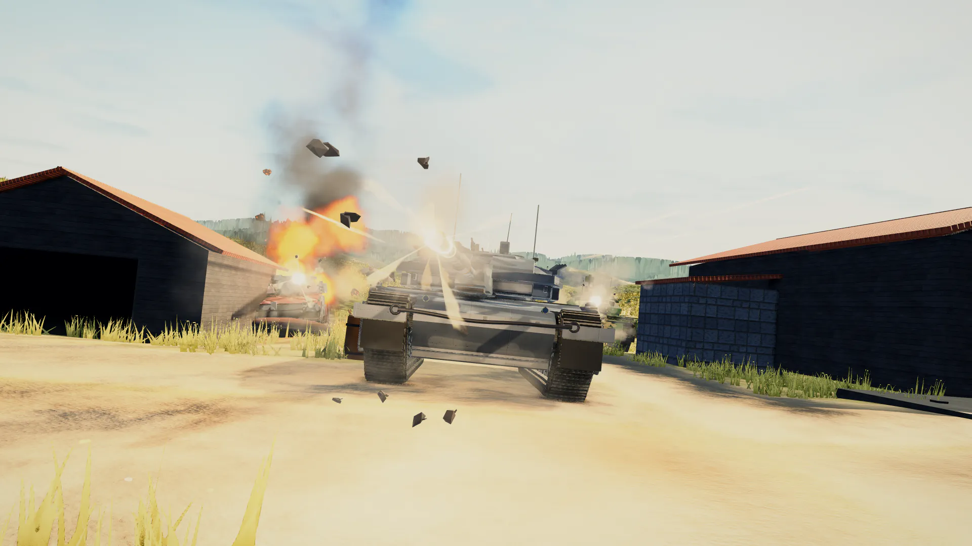 Tank attack across a coastal beach