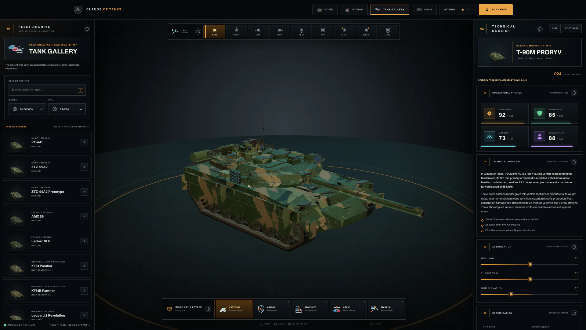 Current Tank Gallery with a T-90M Proryv procedural rig and technical dossier