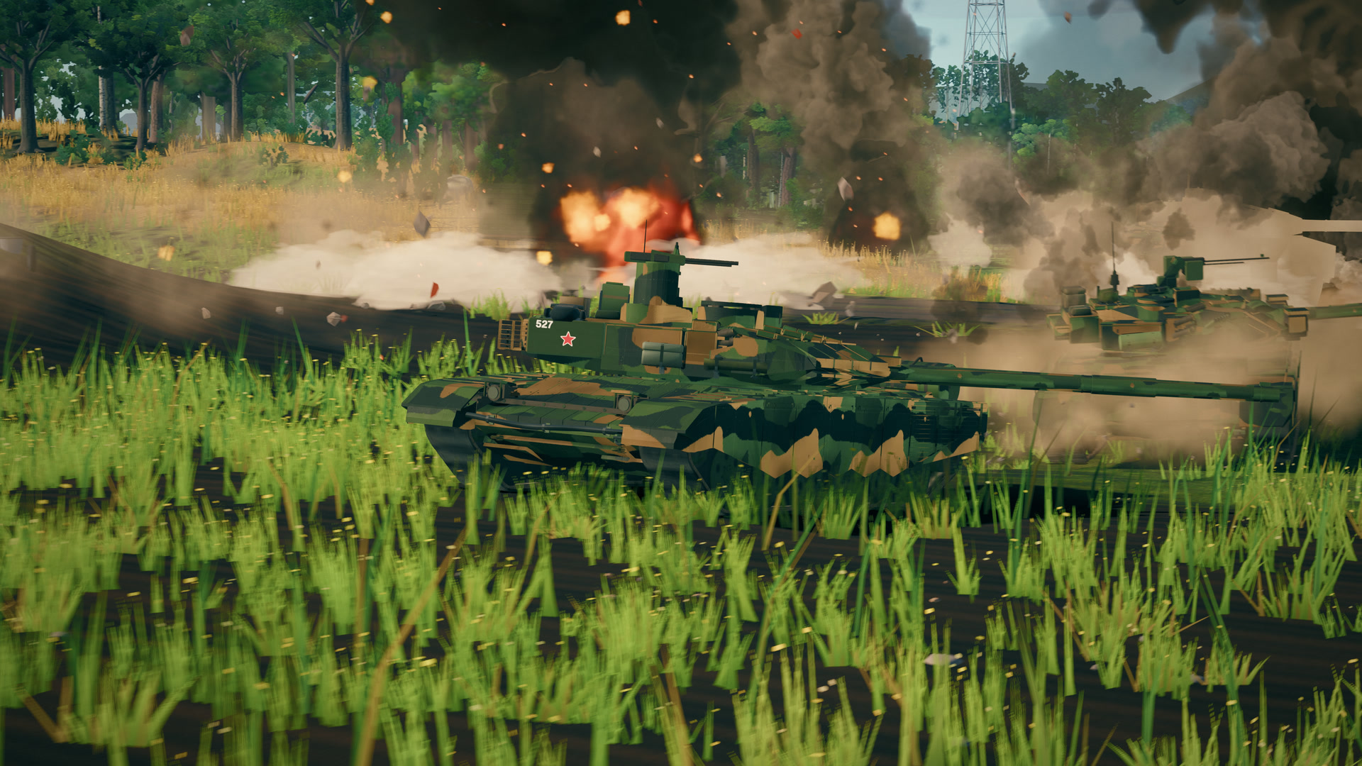 一支 T-90M 纵队沿乡间公路驶入战斗