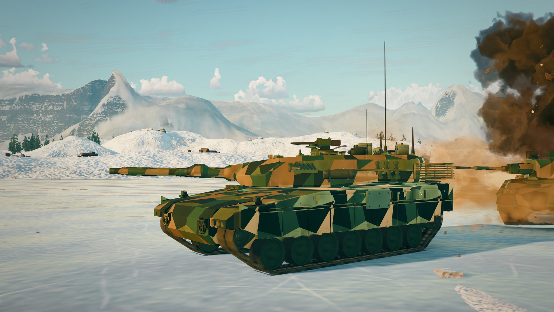 一辆 Stridsvagn 122 冒着炮火穿越冰封湖面