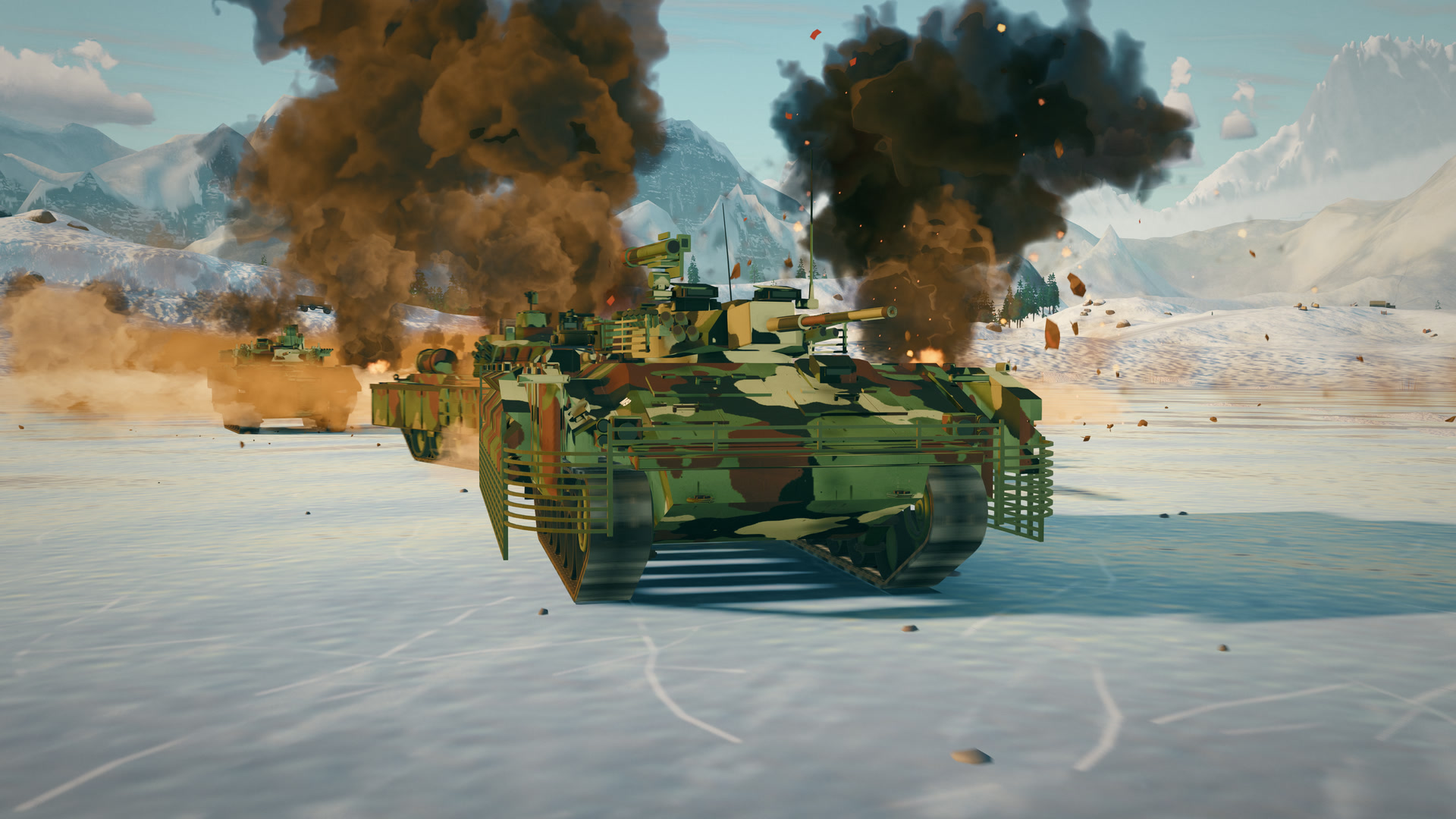 A duel on the frozen lake: a T-80U takes the hit