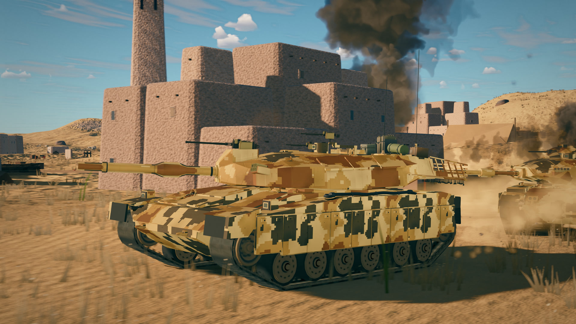A Merkava Mk 3D fires at Sunscar Oasis