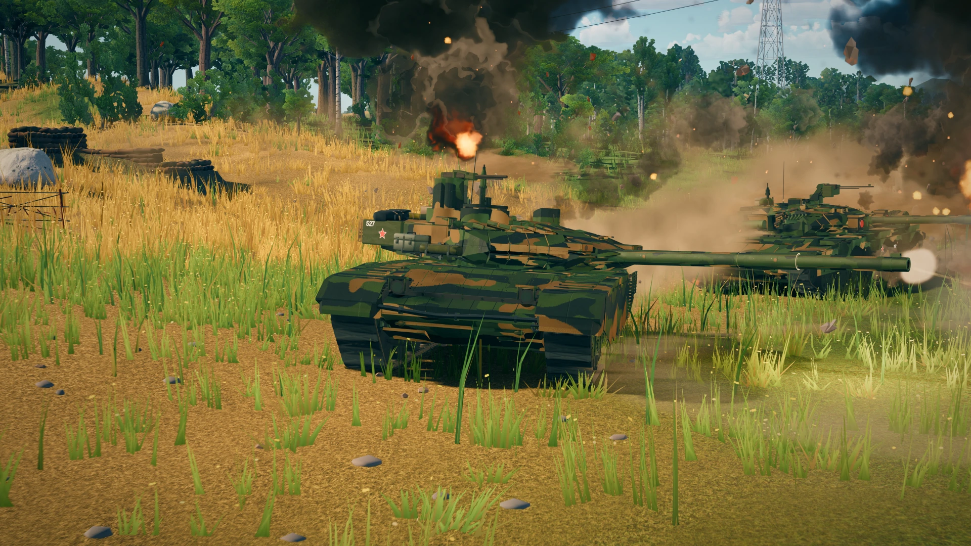 一支 T-90M 纵队沿乡间公路驶入战斗