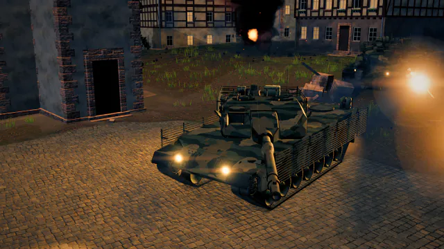 夜间，一辆 T-90A 在斯泰因堡街道尽头被击毁