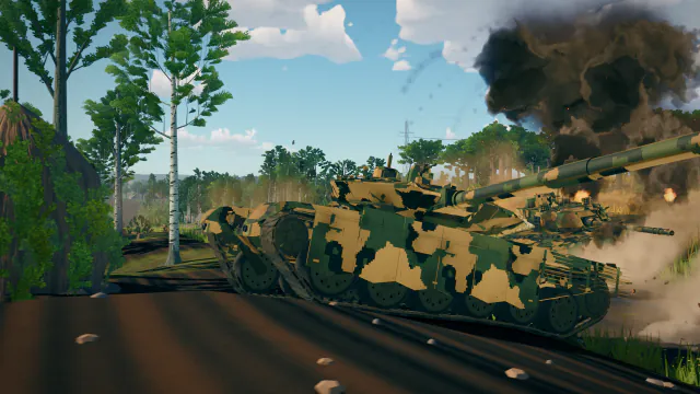 T-90SM 楔形编队穿过燃烧的田野发起突击
