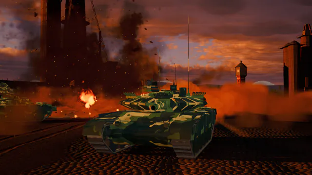 日落时分，一辆 T-64BV1 率队突击钢铁厂