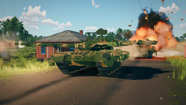 一辆 T-80U Husarz 与一辆 PL-01 坚守村庄十字路口