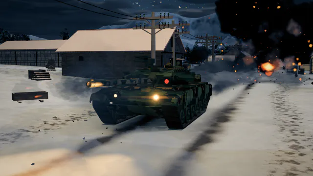 夜间，一辆 Leopard 2A6 在洋葱顶教堂旁被击毁